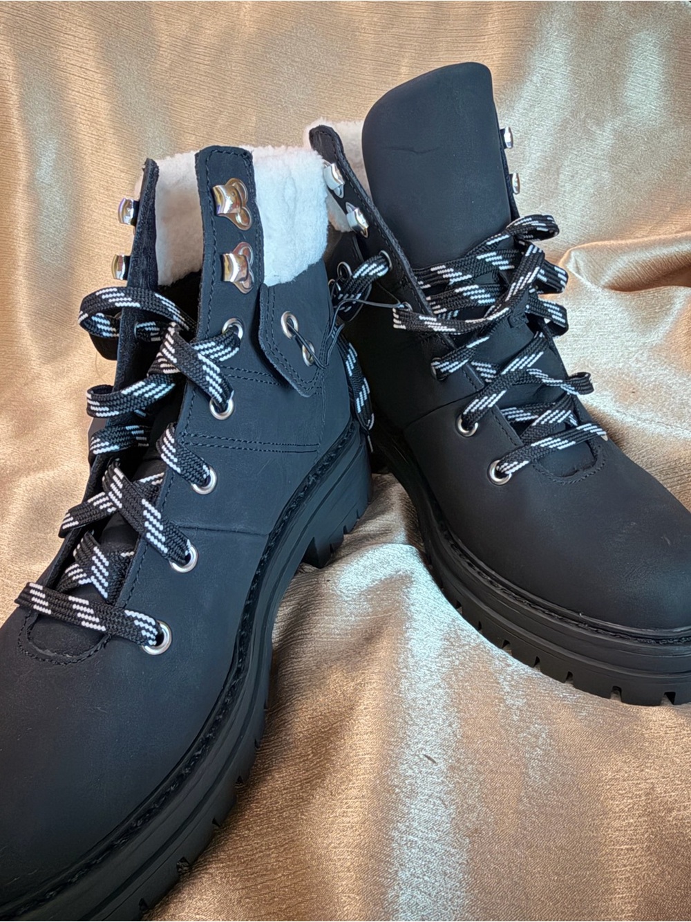Time and Tru Black Lace-Up Faux Fur Combat Boots